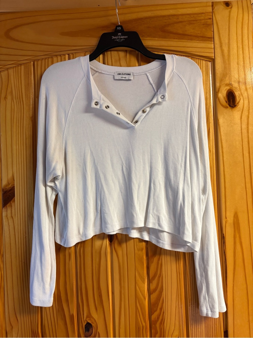 LNA White Snap-Button Long Sleeve Henley Top